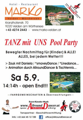 Marko Hotel Bewegter Nachmittag mit Kinder u ALLE TmU Party Sa 5.9. ab 14h